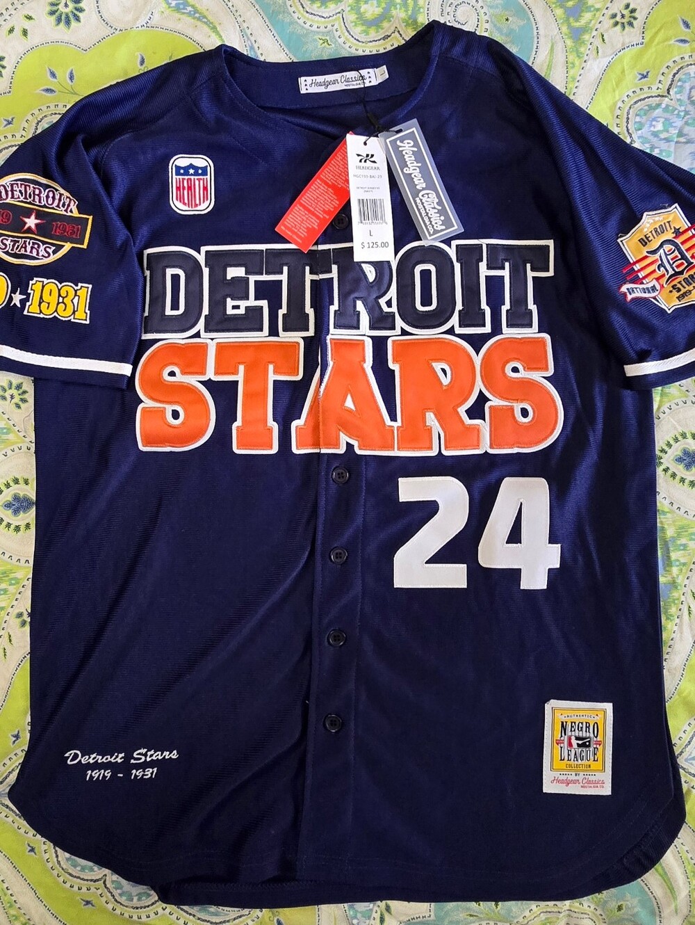 NWT Detroit Stars 24 Negro League Baseball Jersey  L Headgear Classics Large - Picture 10 of 10